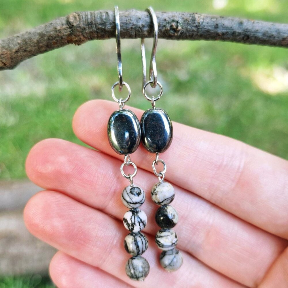 Picasso Jasper & Silver Dangle Earrings – Boho Grunge Jewelry, Whimsigoth, Witch